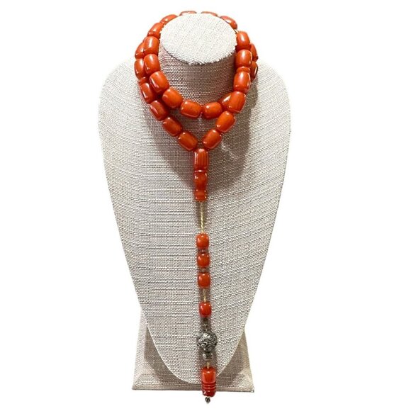 Antique Old Bakelite Prayer Bead Necklace 324 Grams Huge Beads 20mm x 25mm HUGE - Picture 5 of 5